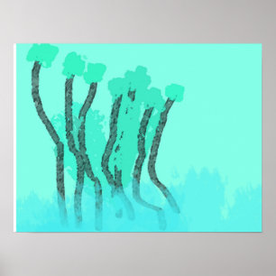 Teal Blue Green Beachside Trees Water Abstract Poster