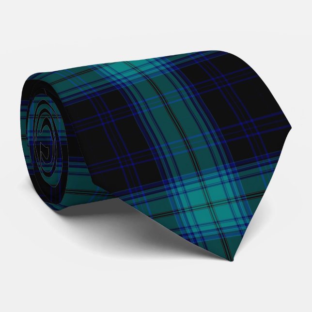 Teal Blue Green Blackwatch Tartan Plaid Flannel Tie (Rolled)