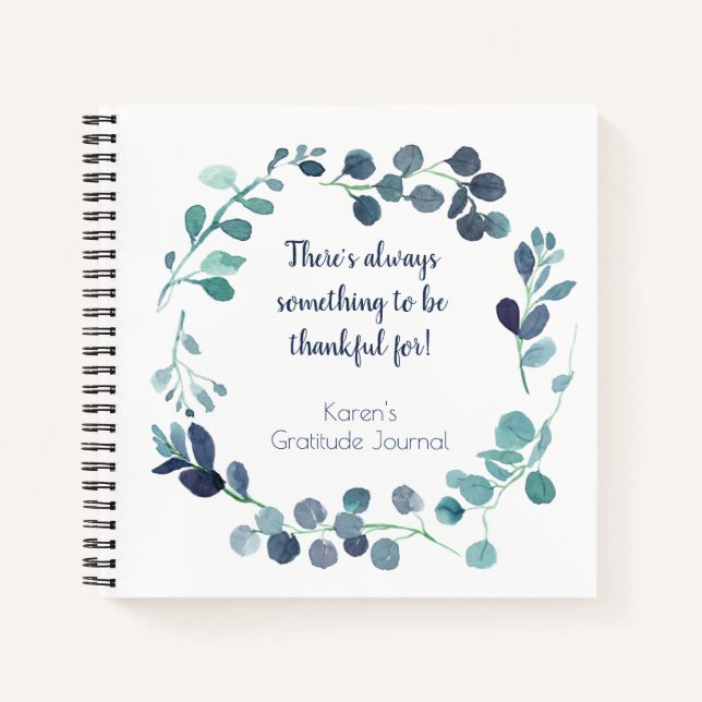 Teal Blue Green Botanical Wreath Gratitude Journal (Front)