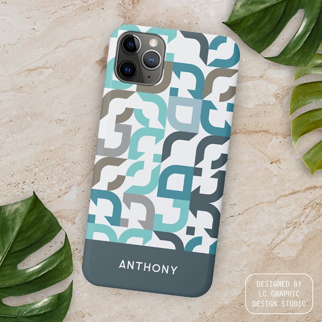 Teal Blue Green Brown Grey Midcentury Art Pattern iPhone Case (Creator Uploaded)