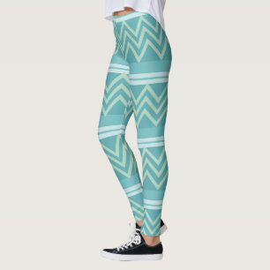 Teal Blue Green Chevron Geometric Leggings