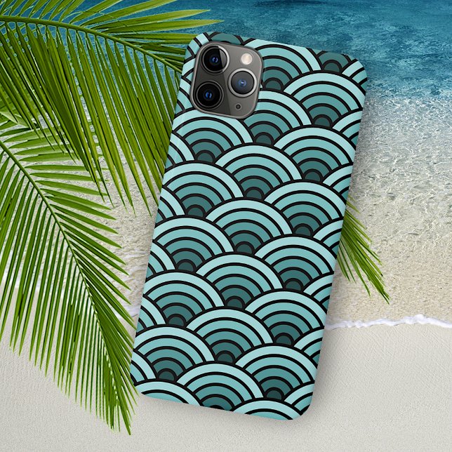 Teal Blue Green Concentric Waves Art Pattern iPhone Case (Creator Uploaded)