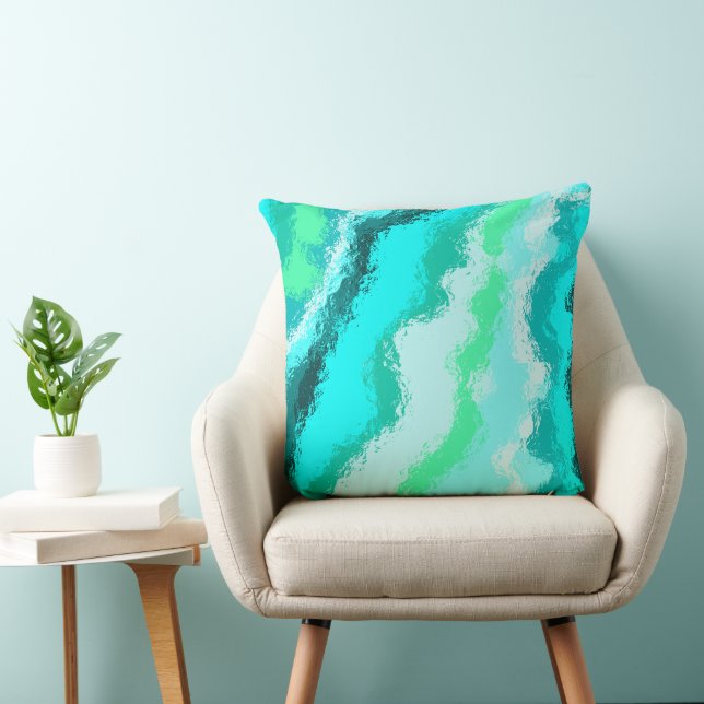 Teal Blue Green Expressive Painterly Pattern Cushion (Chair)