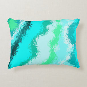 Teal Blue Green Expressive Painterly Pattern Decorative Cushion