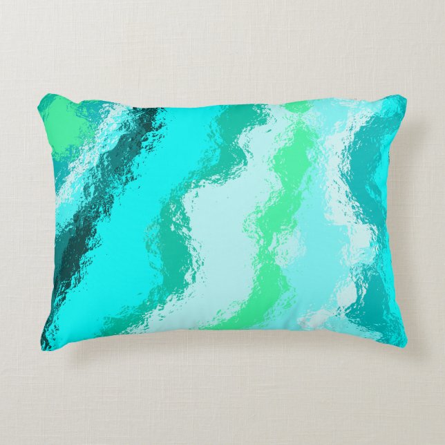 Teal Blue Green Expressive Painterly Pattern Decorative Cushion (Front)