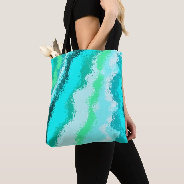 Teal Blue Green Expressive Painterly Pattern Tote Bag (Close Up)