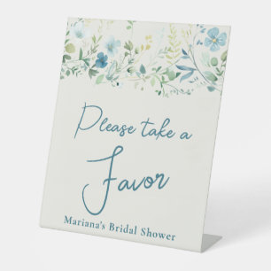 Teal Blue Green Floral Ivory Shower Favour Pedestal Sign