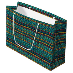 TEAL BLUE GREEN GOLD TRIBAL PATTERNS LARGE GIFT BAG
