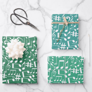 Teal Blue Green Ocean Hues Music Notes Wrapping Paper Sheet