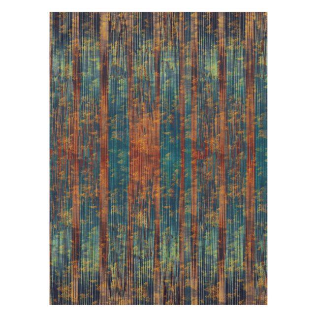Teal Blue Green Orange Busy Abstract Tablecloth (Front)