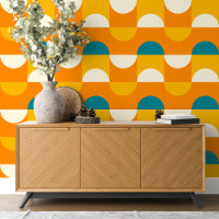 Teal Blue Green Orange Ivory Circles Art Pattern