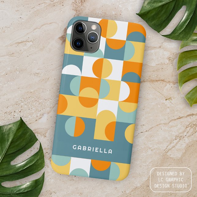 Teal Blue Green Orange Midcentury Circles Pattern iPhone Case (Creator Uploaded)
