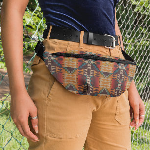 Teal Blue Green Orange Red Taupe Beige Tribal Art Bum Bags