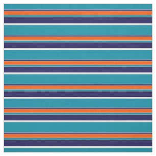 Teal Blue Green Orange White Stripes Art Pattern Fabric