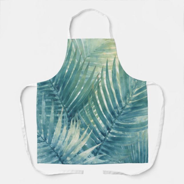 Teal Blue Green Palm Leaves Apron (Front)