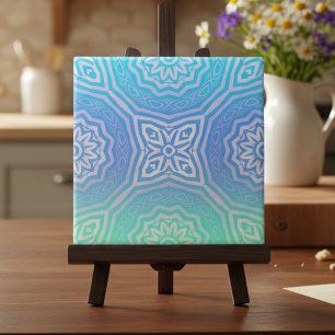 Teal Blue Green Silver Ombre Arabesque Geometric Tile