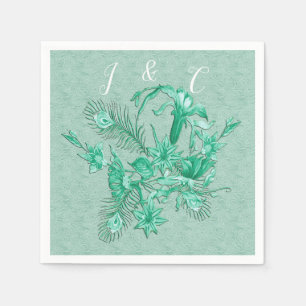 Teal Blue - Green textured background with flowers Napkin