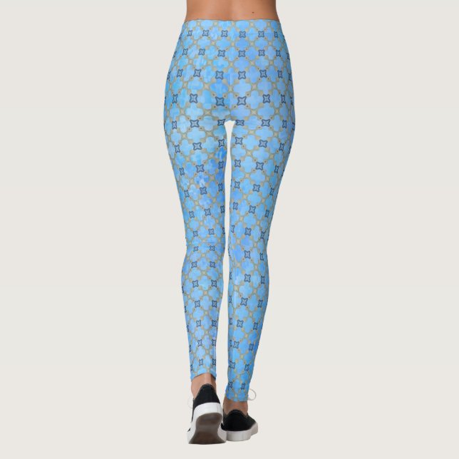 Teal Blue Green Tiled Leggings (Back)