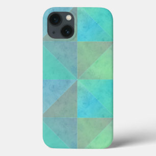 Teal Blue Green Triangles Geometric Art Pattern iPhone 13 Case