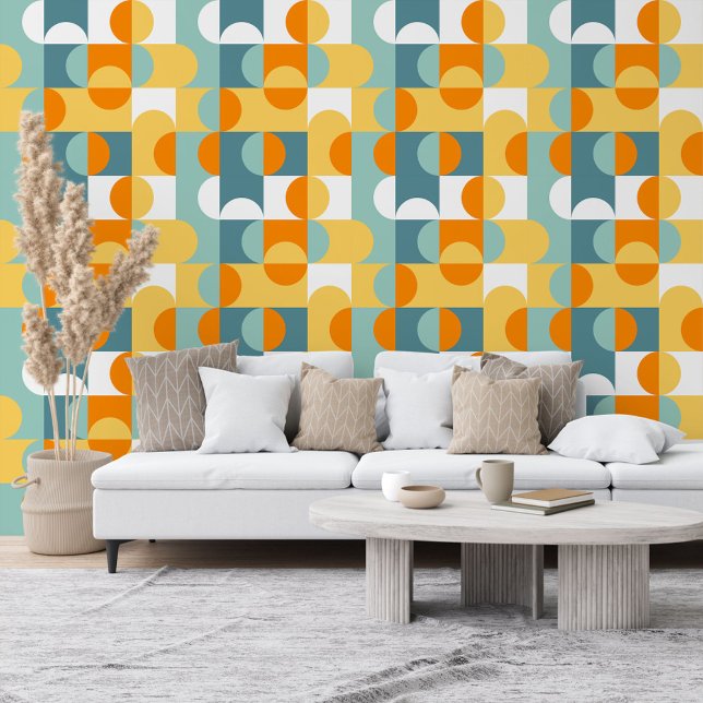 Teal Blue Green Yellow Orange Circles Art Pattern Wallpaper (Creator Uploaded)