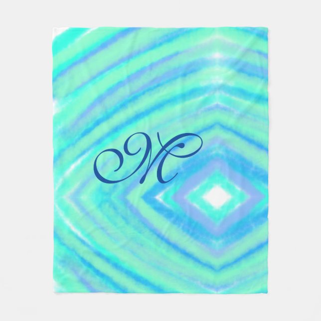 Teal blue greenwatercolor lines add your monogram  fleece blanket (Front)
