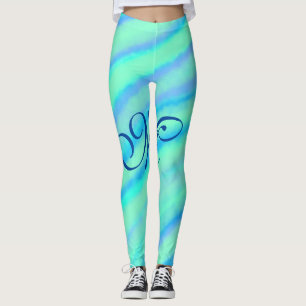 Teal blue greenwatercolor lines add your monogram leggings