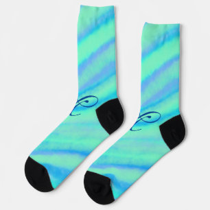 Teal blue greenwatercolor lines add your monogram  socks