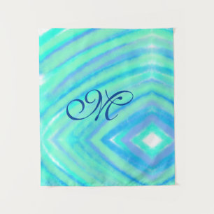 Teal blue greenwatercolor lines add your monogram tapestry