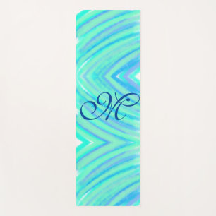 Teal blue greenwatercolor lines add your monogram  yoga mat