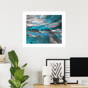 Teal Blue Grey Black Abstract Poster