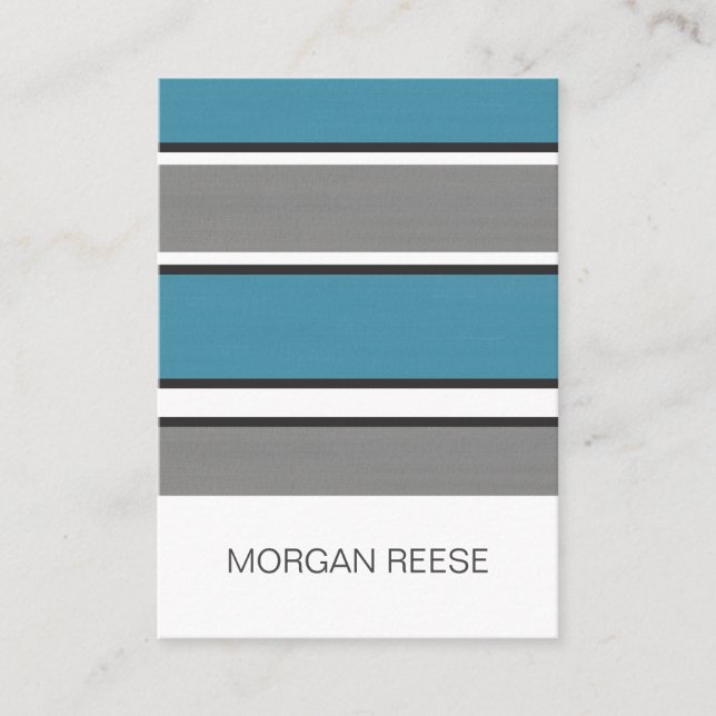 Teal Blue Grey Black and White Stripes Modern Business Card (Front)