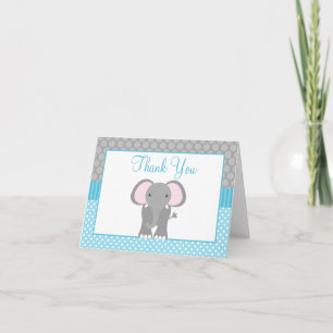 Teal Blue Grey Elephant Polka Dot Thank You