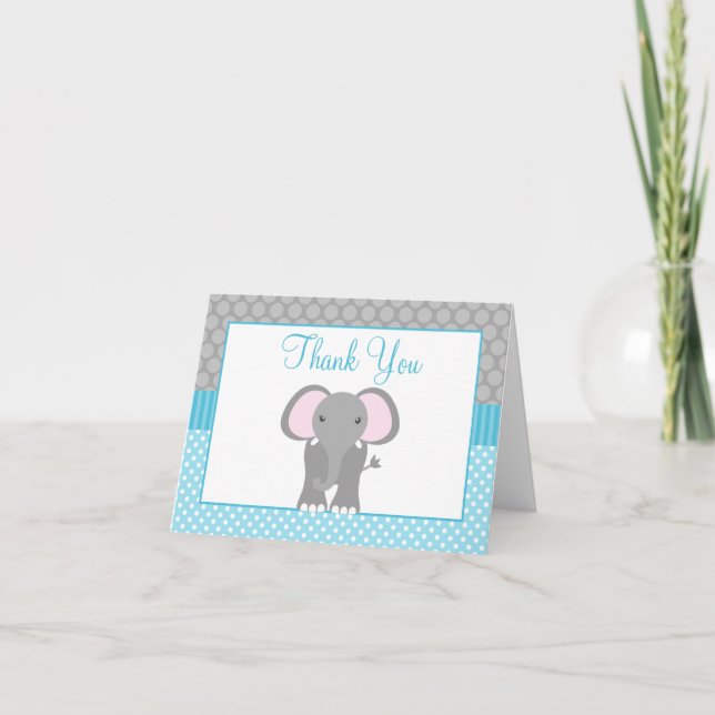 Teal Blue Grey Elephant Polka Dot Thank You (Front)