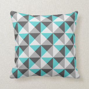 Teal Blue Grey Geometric Triangles Pillow