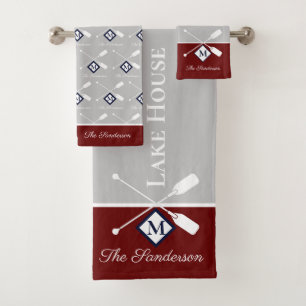 Teal Blue Grey Monogram Lake House Nautical Bath Bath Towel Set