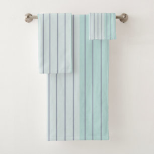 Teal Blue Grey Stripes Bath Towel Set