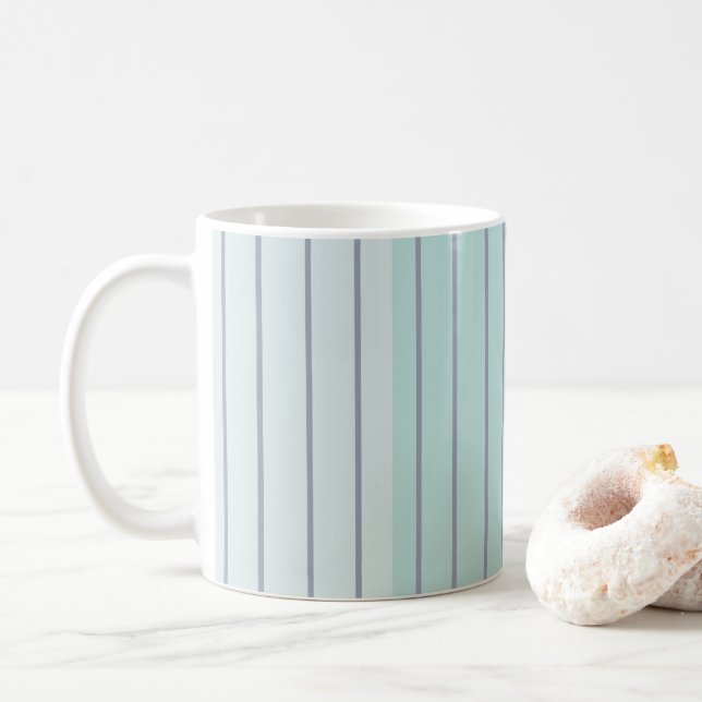 Teal Blue Grey Stripes  Coffee Mug (With Donut)