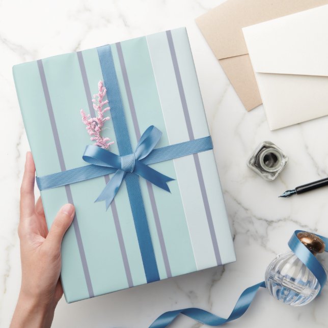 Teal Blue Grey Stripes Modern Simple Wrapping Paper (Gifting)