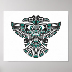 Teal Blue Haida Two Headed Spirit Bird on White Poster