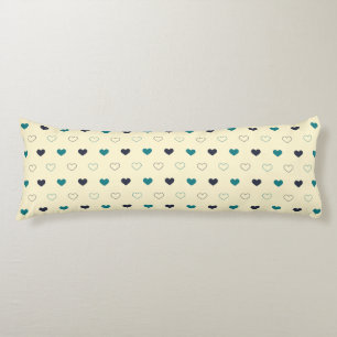 Teal & Blue Heart Pattern on Cream Background Body Cushion