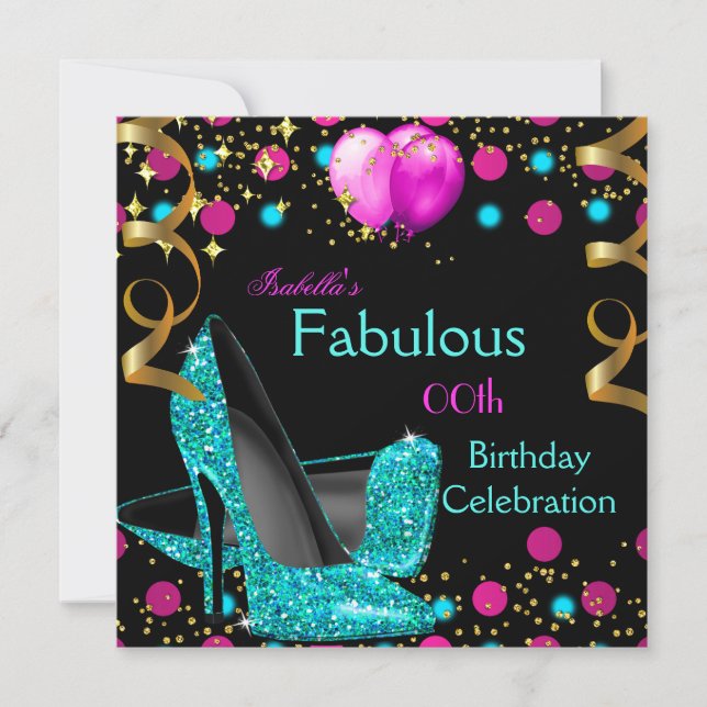 Teal Blue High Heels Shoes Hot Pink Birthday Party Invitation (Front)