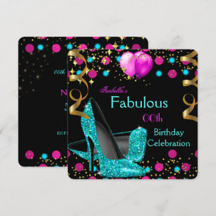 Teal Blue High Heels Shoes Hot Pink Birthday Party Invitation