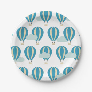 Teal Blue Hot Air Balloons Paper Plate