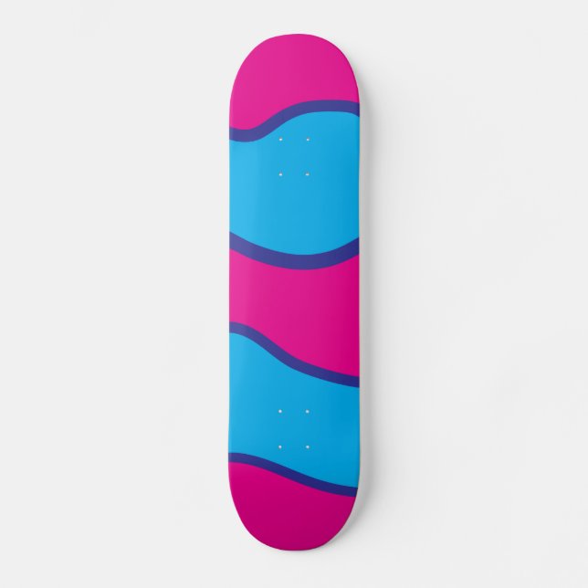 Teal Blue Hot Pink Colour Waves Pattern Skateboard (Front)