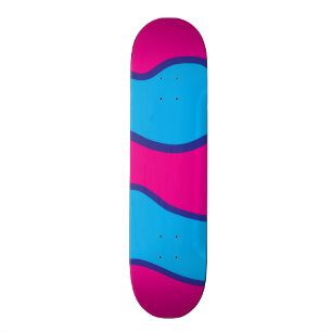 Teal Blue Hot Pink Colour Waves Pattern Skateboard