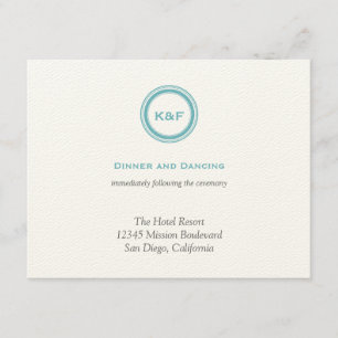 Teal blue initials wedding reception enclosure card