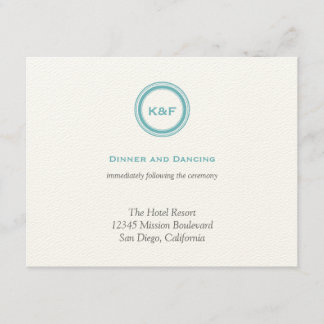 Teal blue initials wedding reception enclosure card