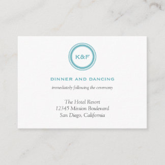 Teal blue initials wedding reception enclosure card