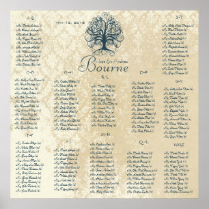Teal Blue Ivory Swirl Tree 150 guests alphabetical Poster