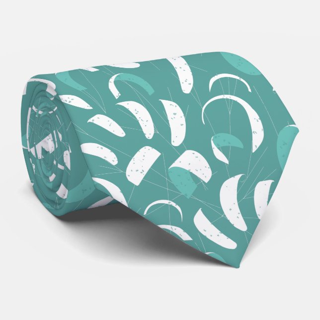 Teal Blue Kiteboarding Patterned Surf Themed Tie (Rolled)
